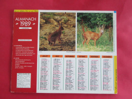 CALENDRIER ALMANACH 1989  LIEVRE  CHEVREUIL BRUANT JAUNE AVOCETTE LAVIGNE - Grand Format : 1981-90