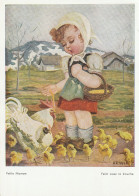 ART DE LA BOUCHE ET DES PIEDS. -   FILLETTE POULE ET POUSSINS. Artiste Peintre ARNULF - Collezioni & Lotti