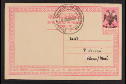 1913 (June) 20pa Rose Carmine On Buff Postal Stationery Card With Eagle Overprint In Black With Official Post Office Han - Albanien