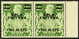 ERITREA 1948-49 2s.50 On 2s.6d Yellow-green, Horizontal Right Marginal Pair, One With Misplaced Stop, SG E10a, Fine Mint - Italienisch Ost-Afrika