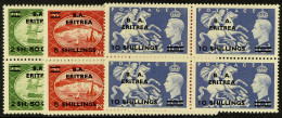 ERITREA 1951 2s,50c On 2s.6d To 10s On 10s, SG E23/25, In Never Hinged Mint Blocks Of Four. (3 Blocks) - Italian Eastern Africa