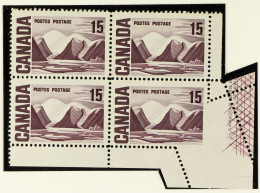 1967-73 15c Dull Purple Centennial Block Of 4 From The Lower-right Sheet Corner, Exhibits Dramatic Corner Fold Misperfor - Other & Unclassified