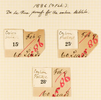 1886 Proofs On Thick White Glazed Card Of The 15c, 25c And 28c Value Tablets In Black With Manuscript 'Ceylon Postage' A - Ceylon (...-1947)