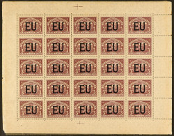 SCADTA 1923. 3 Peso Violet Overprinted 'E U' (for Use In The USA), Scott CLEU59, Complete Sheetlet Of 25, Never Hinged M - Colombia