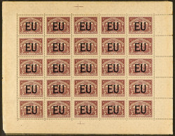 SCADTA 1923. 3 Peso Violet Overprinted 'E U' (for Use In The USA), Scott CLEU59, Complete Sheetlet Of 25, Never Hinged M - Kolumbien