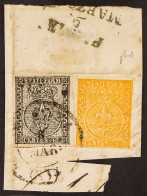 PARMA 1852 10c Black On White And 1853-55 5c Orange-yellow (SassoneÂ  2, 6), Each With 4 Margins & Tied To Single Piece  - Ohne Zuordnung