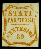 PARMA 1859 80c Bistre-yellow, Sassone 18 (SG 35, Â£11,000), Unused No Gum With 4 Margins. Roger Calves Photo-certificate - Non Classificati