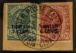 PO's IN TIENTSIN 1917 2c On 5c Green & 4c On 10c Lake, Sassone 1/2 (SG 31/32), Tied To A Piece By A Complete 'Poste Ital - Other & Unclassified