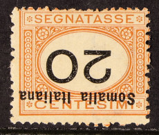 SOMALIA Postage Due 1926 20c Orange And Black OVERPRINT AND VALUE INVERTED, Sassone 43a, Never Hinged Mint, Signed Diena - Altri & Non Classificati