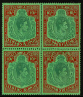 1938 10s Bluish Green And Deep Red / Green, SG 113, Never Hinged Mint Block Of Four With Normal Streaky Gum. Cat Â£800. - Leeward  Islands