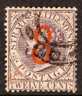 1884 8 On 8c On 12c Brown-purple, SG 80, Fine Used With Slight Surface Rub, Cat Â£500 - Straits Settlements