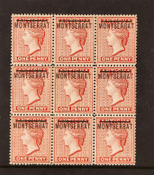 1876-83 1d Red Wmk Reversed, SG 1x, Mint / Never Hinged Mint Block Of Nine, Cat Â£342 As Hinged Singles. - Montserrat