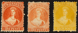 1864-71 Wmk Large Star Perf 12Â½ 1d Carmine-vermilion, 1d Pale Orange-vermilion, 4d Yellow, SG 110/111, 120, Unused No G - Andere & Zonder Classificatie