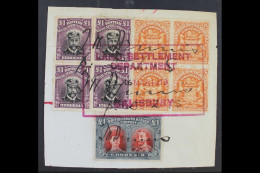 1919 Piece Bearing 1898 5s Brown-orange Block 4, 1910 Â£1 Rose-scarlet And Bluish-black Double Head (SG 166) & Four Exam - Other & Unclassified