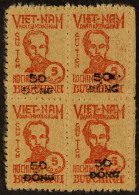 NORTH - 1956 50d On 5d Red Surcharge, SG N61, Fine Unused No Gum As Issued Right Marginal BLOCK Of 4, Fresh & Scarce, Ca - Vietnam