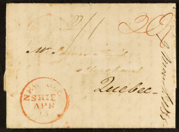 STAMP - PORTSMOUTH SHIP LETTER 1835 (9th March) A Letter From London To Quebec, Canada, 9th March 1835, â€˜Ontarioâ€™ (R - ...-1840 Vorläufer