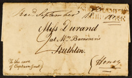 STAMP - SOUTHAMPTON SHIP LETTER 1802 (15th September) A Letter From Guernsey To Southampton, By The Cutter, Captain Grut - ...-1840 Precursori