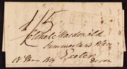 STAMP - SOUTHAMPTON SHIP LETTER 1819 (18th May) A Letter (probably From France) To Exeter Via Southampton Charged â€˜1/5 - ...-1840 Voorlopers