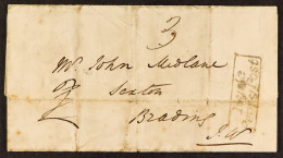 STAMP - ISLE OF WIGHT 1838 (6th February) A Letter From Newport To Brading I. Of W., 6th February 1838, Charged â€˜3â€™, - ...-1840 Precursores