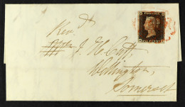 1840 (Jly) EL From Reading To Wellington Bearing 1d Black 'M I' Plate 1a With 4 Large / Very Large Margins Tied By 3 Str - Non Classificati