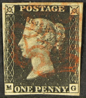 1840 1d Black, Plate 6 'MG', 3Â½ Margins And Red Maltese Cross. - Ohne Zuordnung