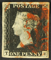 1840 1d Black, Plate 1b 'TE', Four Good Margins And Neat Red Maltese Cross. - Ohne Zuordnung