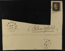 1840 1d Black 'CJ' Plate 10 With Just Touching To Huge Margins Tied To Large Cover Fragment By Black MC. Cat Â£950. - Ohne Zuordnung