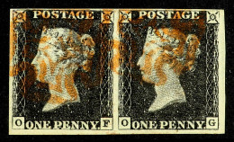 1840 1d Black 'OF / OG' Pair From Plate 1b With WATERMARK INVERTED, SG 2w (Spec AS5l.), Very Fine Used With 4 Margins An - Unclassified