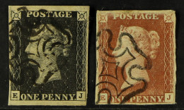 1840/41 MATCHED PAIR. 1840 1d Black And 1841 1d Red-brown Imperfs, Both 'EJ' Plate I, Used With Black MC Cancels And 4 M - Sin Clasificación