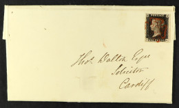 1841 (19 Jan) EL From Abergavenny To Cardiff Bearing 1d Black 'I L' Plate 6 With 4 Large / Huge Neat Margins Cancelled B - Sin Clasificación