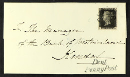 1841 (26 Mar) Wrapper From Dent To Kendal Bearing 1d Black 'FG' Plate 5 With 4 Small To Large Margins Tied Black MC Canc - Unclassified