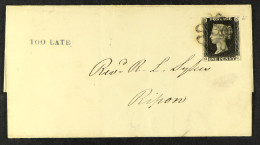 1841 (29 Aug) EL From Catterick To Ripon Bearing 1d Black 'GC' Plate 6 (good Margins Just Brushing At The Base) Tied Bla - Non Classificati