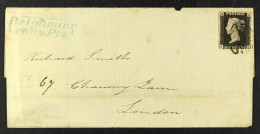 1841 (4 Jly) Wrapper Bearing 1d Black 'SE' With 3 Margins, Tied By MC Cancellation With Fair 'Brighouse / Penny Post' Ha - Zonder Classificatie