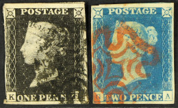 1840 1d Black With 3 Margins And Black Maltese Cross (thin), And 2d Blue With Red Maltese Cross, Four MarginsÂ with A Pi - Sonstige & Ohne Zuordnung