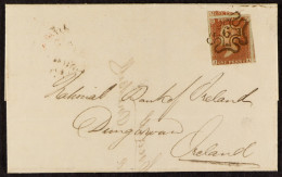 1841 1d Red Plate 33 (3 Margins), On Wrapper To Ireland, Tied Neat Upright '6' In Maltese Cross. Cat. Â£350. - Andere & Zonder Classificatie