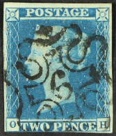 1841 2d Blue Plate 3, Almost Four Margins, Neat Upright '6' In Maltese Cross. Cat. Â£700. - Other & Unclassified