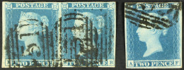 1841 2d Blue Pair With Strong Ivory Heads, Four Margins And '451' Cancels, And A Single Plate 3 With Four Margins, Used. - Sonstige & Ohne Zuordnung