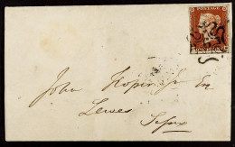 1843 (29 Nov) EL From London To Lewes, Sussex Bearing 1d Red-brown With 4 Good To Huge Margins (shows Portions Of Two Ad - Otros & Sin Clasificación