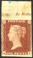 1854 1d Red-brown 'AI' Plate 203 IMPRIMATUR With Sheet Selvage & Inscription At Top, Spec C1, With 4 Margins. Cat From Â - Andere & Zonder Classificatie