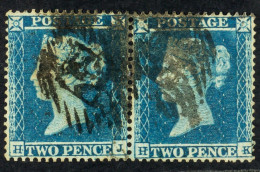 1854 2d Pale Blue (plate 4) Wmk Small Crown, Perf 16 'HJ - HK' PAIR With WATERMARK INVERTED And 'HK' RE-ENTRY, SG Spec F - Other & Unclassified