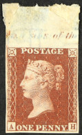 1857 1d Red Die II. Alphabet III 'AH' Plate 43 IMPRIMATUR With Sheet Selvage & Inscription At Top, SpecÂ C11, With 4 Mar - Other & Unclassified