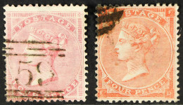 1857 4d Rose Large Garter, And 1862 4d Red, Each Lightly Cancelled. Cat. Â£325. (2 Stamps) - Autres & Non Classés