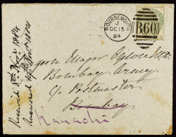 1883 5d Dull Green (SG 193) On Env To Bombay, Redirected To Karachi, Nice Original Colour Tied By Superb Bournemouth Can - Autres & Non Classés