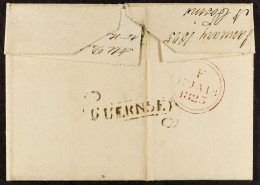 GUERNSEY 1825 (January) A Wrapper And Part Letter To London, Showing On Reverse A Good 'GUERNSEY' Scroll Cancel.Â  - Other & Unclassified