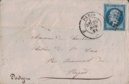 PARIS - F - EMPIRE N°14 -  LE 25-11-1851 - ENVELOPPE SANS TEXTE POUR BEAUMONT - DORDOGNE. - 1849-1876: Periodo Clásico