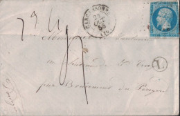 AUDE - CARCASSONNE - EMPIRE N°14 -  LE 24-10-1858 - TAXE 4 MANUSCRITE - BOITE RURALE L NON SITUE - ENVELOPPE SANS TEXTE. - 1849-1876: Periodo Clásico