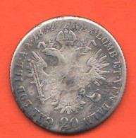 Milano Lombardo Veneto 20 Kreuzer 1842 Mi Coinage Imperator Ferdinandus I° Silver Coin - Administration Autrichienne