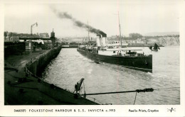 KENT - FOLKESTONE HARBOUR AND SS INVICTA C1913 RP (PAMLIN REPRO)  Kt1252 - Folkestone