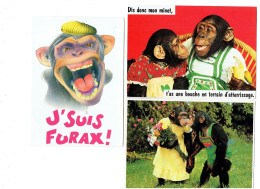 Lot 3 Cpm - Humour - Singe Chimpanzé - Banane - Illustration GUY LOPEZ Boulou - Singes