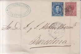 Año 1876 Edifil 175-188 Carta Matasellos Rombo  Cartagena Murcia Dorda Y Bofarull - Lettres & Documents
